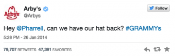Arby's tweets Parrell Willliams